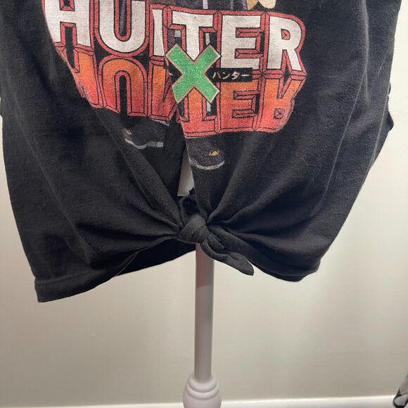 Hunter x Hunter Black Women T-shirt L Reworked Cut Out Off Shoulder Anime Tie - Picture 5 of 5